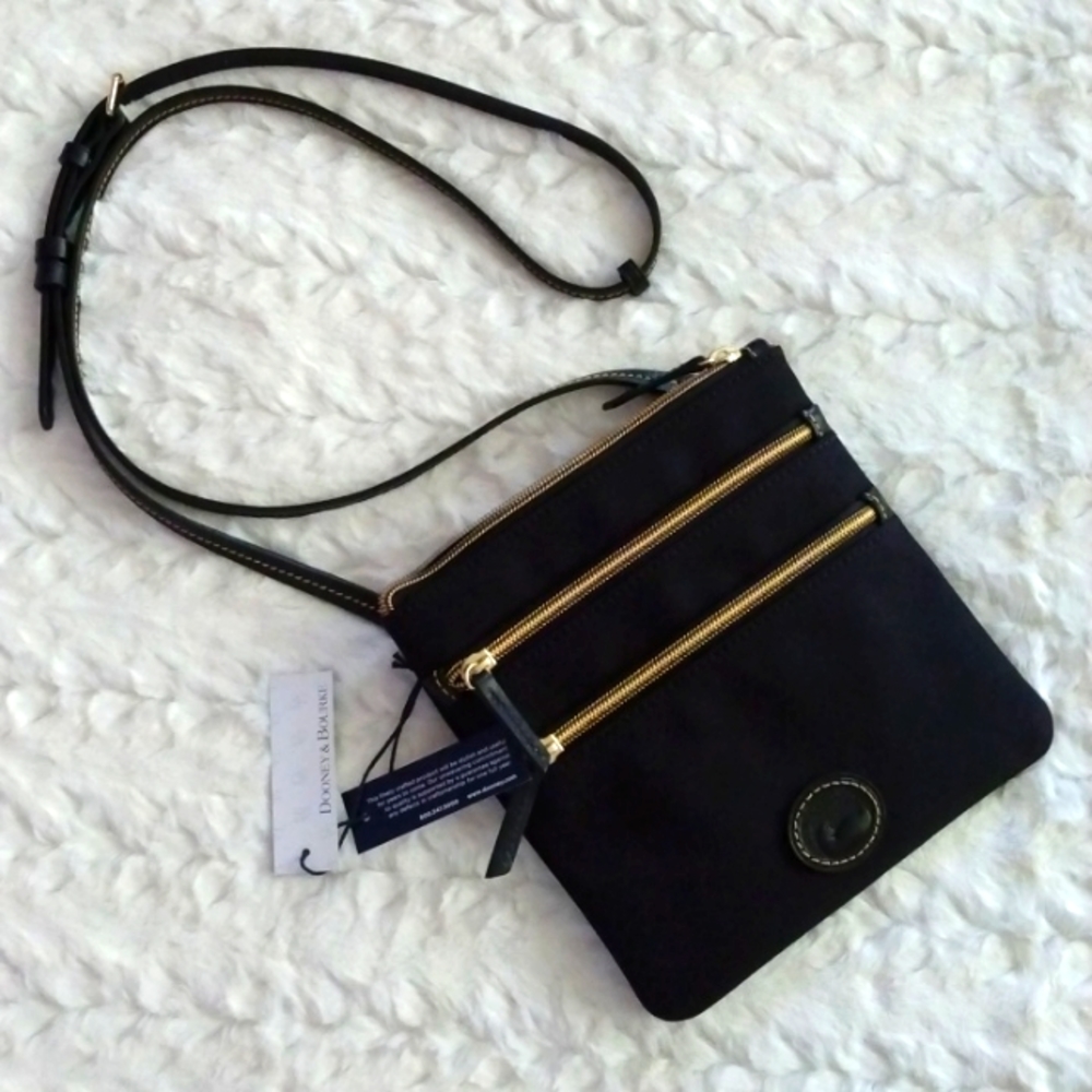 NEW Dooney & Bourke Nylon North/South Triple Zip Crossbody Black NWT